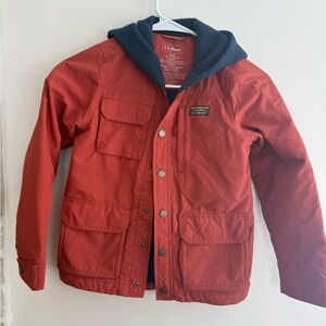 L.L. Bean Kids Rust Red Raincoat with Navy Hood
